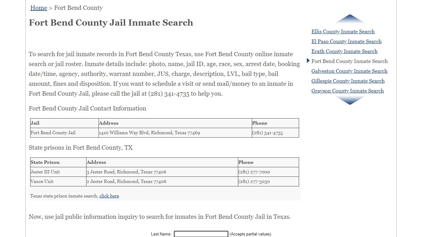 Fort Bend County TX Jail Inmate Search